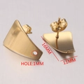 Golden stainless steel earring post with 1mm hole, 16mm height for DIY jewelry making - Style 9 / 18K Gold