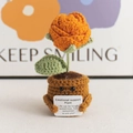 Handmade orange crochet emotional support plant with a smiling pot and card - Rose - Orange