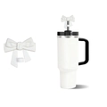 White silicone bow straw cover accessory for 10mm tumblers with dust-proof plug design - White