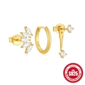 Three-piece gold S925 sterling silver earring set with clear zircon stones on white background - 925 Silver / Gold #1
