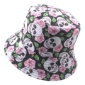 Reversible tie-dye bucket hat with black base and pink rose skull pattern print - 58cm / Skull and Rose