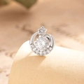 Star and moon stud earring featuring a large round zircon and silver metallic finish - White (A377-1#)