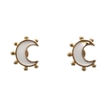 Minimalist gold moon earrings with white enamel and micro-pave cubic zirconia accents - White