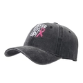 Gorra de béisbol de algodón negro con bordado Never Give Up y lazo rosa bordado - Ajustable / Negro