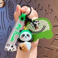 Cute green panda keychain with bubble tea charm and frosted My Panda wrist strap - Ice Cream Panda