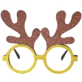 Christmas glitter reindeer antlers glasses frames for kids festive party props - Brown Antler Golden Frame