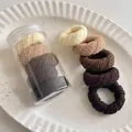 Set of 10 elastic knitted hair scrunchies in earthy tones with a clear storage box - 6# Coffee Twill 5 Pcs in Jar
