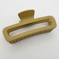 Macro view of a large khaki matte square hair claw clip on white fabric background - Large (13CM) / Ochre Yellow