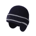 Berretto in maglia blu scuro con protezione per le orecchie e ricamo sport per l'inverno - Blu Notte