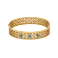 Bracciale rigido dorato vintage traforato con tre pietre turchesi ovali da donna - Stile Traforato Con Tre Turchesi Ovali (1#)