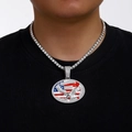 Chaîne tennis hip hop pour homme avec pendentif aigle drapeau américain serti de strass - Pendentif en argent avec chaîne tennis de 18 pouces