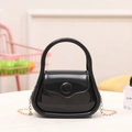 Glossy black PVC jelly bag with a rounded handle and gold chain strap for women - Black
