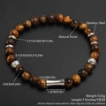 6mm natural tiger eye stone beaded bracelet with gold stainless steel accents and zircon - Stainless Steel Tube