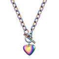 Rainbow plated stainless steel heart necklace with letter O and OT clasp closure - Letter O