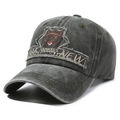 Vintage washed charcoal grey baseball cap with embroidered wolf patch and distressed finish - Adjustable / Army Green