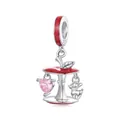 S925 sterling silver carousel pendant with pink heart zircon and red enamel apple detail - Christmas Carousel (SCC3206)
