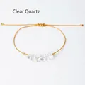 Adjustable bohemian clear quartz chip stone bracelet with golden braided wax cord - White Crystal