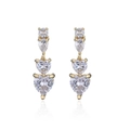 Detail of gold dangle earrings with heart-shaped cubic zirconia and pear-cut crystals - VE512 Gold Long Heart Earrings