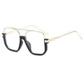 Monture de lunettes demi-cerclée tendance à double pont, coloris noir et doré - Monture Noir Or Verre Blanc