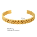 Gold plated stainless steel cuff bracelet with luxury watch band link texture - Watch Strap Texture Open Bangle (SZ52) / Gold
