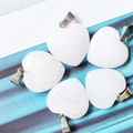 Set of five polished white stone heart-shaped pendants with silver metal bails - White Jade