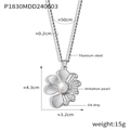 Collana con fiori d'argento in acciaio al titanio con perla e pendente in smalto - Bianco Argento