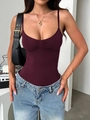Body burdeos Y2K con tirantes finos fruncidos combinado con vaqueros azul claro - S / Fucsia