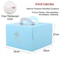 Light blue 8-inch birthday cake box with gold stamping and 26x26x17cm dimensions - 8 Inch Blue