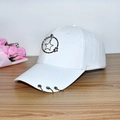 Close-up of white cotton baseball cap with metallic star pendant and metal rings decoration - Adult Adjustable 55-59cm / Star (White)