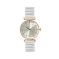 Women's quartz watch with rose gold bezel and white elastic band on white background - White Elastic Band