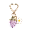 Porte-clés fraise floral avec fermoir cœur doré et breloque marguerite cristal - Violet Éclatant