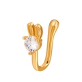 U-shaped gold bunny nose clip with clear gemstone and rabbit ears non-pierced jewelry - Gold Rhinestone Rabbit (8211)