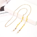 Golden eyewear chain with vibrant yellow crystal beads and white pearls for glasses - 1165-1 (Yellow)
