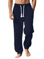 Pantalon de jogging bleu marine pour homme avec cordon blanc et motif jacquard texturé - Bleu marine