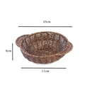 Brown hand-woven imitation rattan fruit basket with handles, 25cm round serving tray - Pot Shape Dark Small Basket / Top 25cm Height 6cm Base 11cm