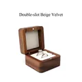 Walnut wood ring box with double slots and beige velvet lining for jewelry storage - White-Double Slot-Solid Lid