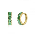 Luxurious gold hoop earrings featuring elegant emerald green baguette-cut zircon stones - Gold with Green Baguette Zircon Hoop