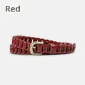 Women's vintage hand-woven leather belt in red with a retro golden metal buckle - Red / 105cm