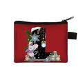 Red Christmas coin purse with letter L and festive cartoon mouse print with zipper - Letter L