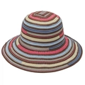 Dettaglio del cappello di paglia a righe colorate con vivaci motivi intrecciati a mano - M (56-58cm) / caffè