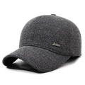 Men's winter baseball cap in dark gray marl knit fabric with ear protection and metal tag - Adjustable / Gray