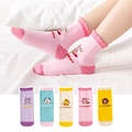 Set of 5 pairs of breathable mesh kids' socks in pastel colors with cartoon patterns - Straight-leg Doll-shaped Children's Socks / 8 Months - 2 Years (foot Length 9-12cm)