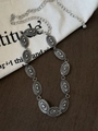 Detail of silver bohemian waist chain with turquoise butterfly and radial metal pieces - Oval Textured Style (2#) / Silver
