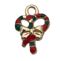 Ciondolo a forma di bastoncino di zucchero natalizio con fiocco dorato - Bastoncino di Zucchero (10920) / 1 Pezzo (13x8mm)