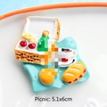 Detailed view of resin picnic fridge magnet with bread and fruit basket, size 5.1x6cm - Without Magnet / Picnic Food
