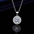 Elegant halo pendant necklace with large round center stone and silver chain on black background - Xl-141 [with Cross Chain]