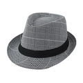 Men's retro sun hat with black and white plaid pattern and black ribbon band - Adult Size (Approx 58cm) / Stripe-Black/White