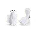 White angel shaped velvet jewelry box for rings in closed and open display positions - Angel White