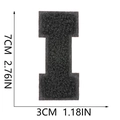 Detail view showing black chenille letter I embroidery patch with 7cm height measurements - Letter I / Black