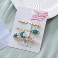 Pinzas para el pelo doradas con estrella, luna, planeta azul y perlas en tarjeta - Azul Estrella Luna Set